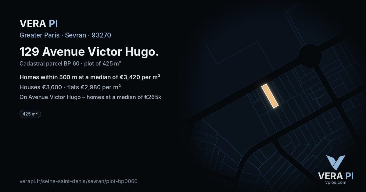 129 Avenue Victor Hugo, Sevran at night – the plot lit, the parcels around coloured by the prices near them