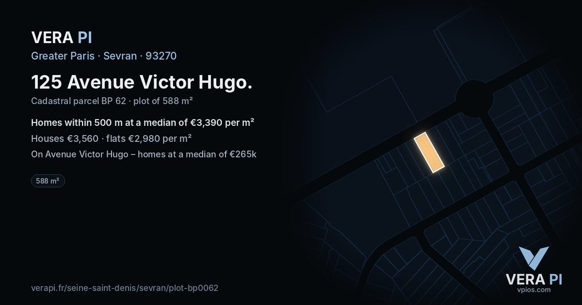 125 Avenue Victor Hugo, Sevran at night – the plot lit, the parcels around coloured by the prices near them