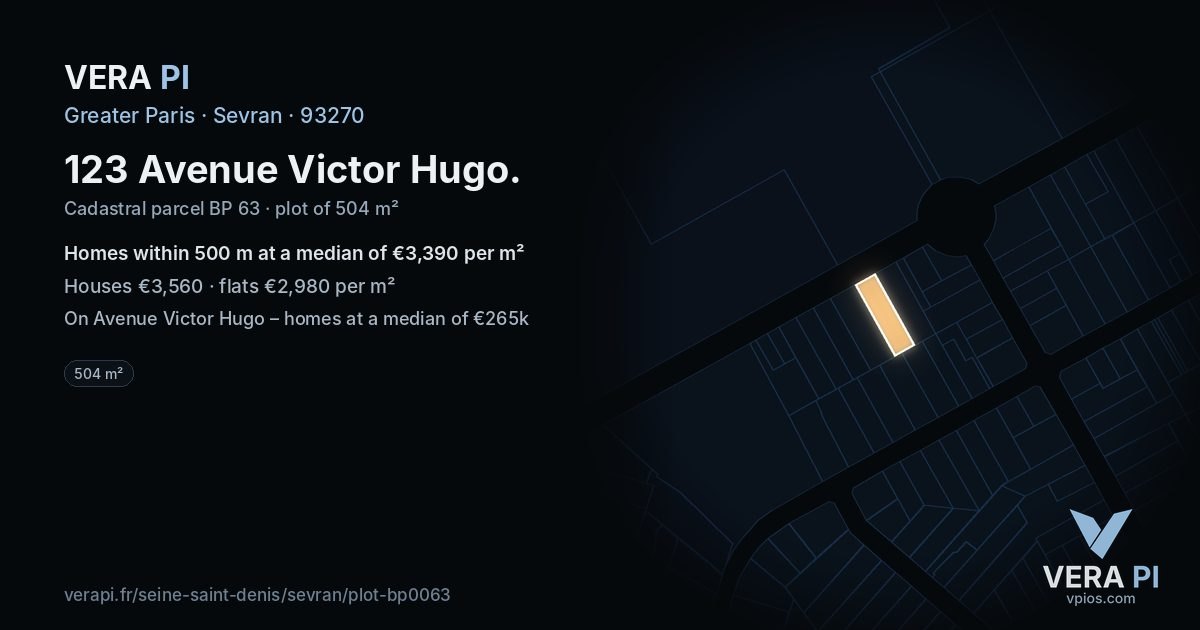 123 Avenue Victor Hugo, Sevran at night – the plot lit, the parcels around coloured by the prices near them