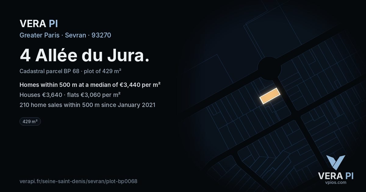 4 Allée du Jura, Sevran at night – the plot lit, the parcels around coloured by the prices near them