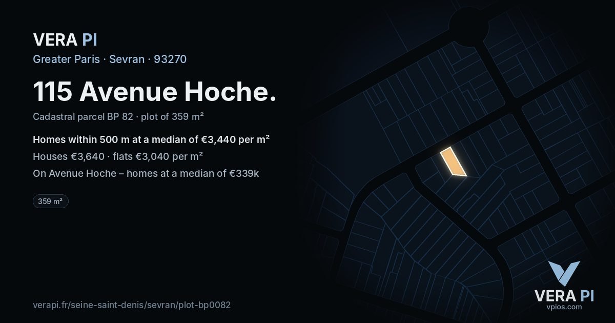 115 Avenue Hoche, Sevran at night – the plot lit, the parcels around coloured by the prices near them