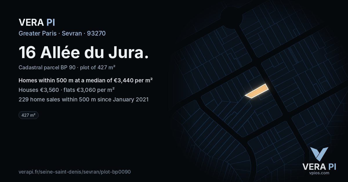 16 Allée du Jura, Sevran at night – the plot lit, the parcels around coloured by the prices near them