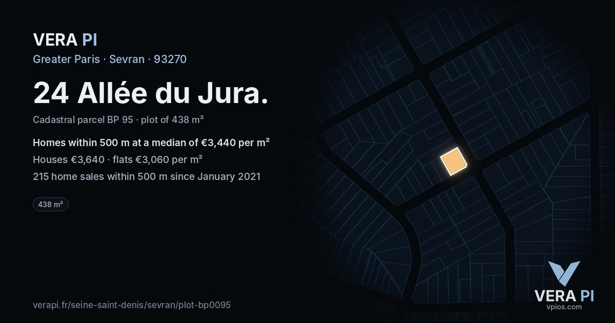 24 Allée du Jura, Sevran at night – the plot lit, the parcels around coloured by the prices near them