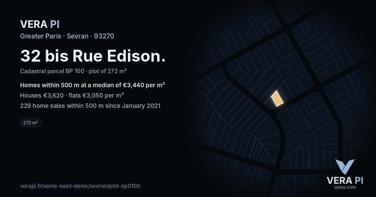 32 bis Rue Edison, Sevran at night – the plot lit, the parcels around coloured by the prices near them