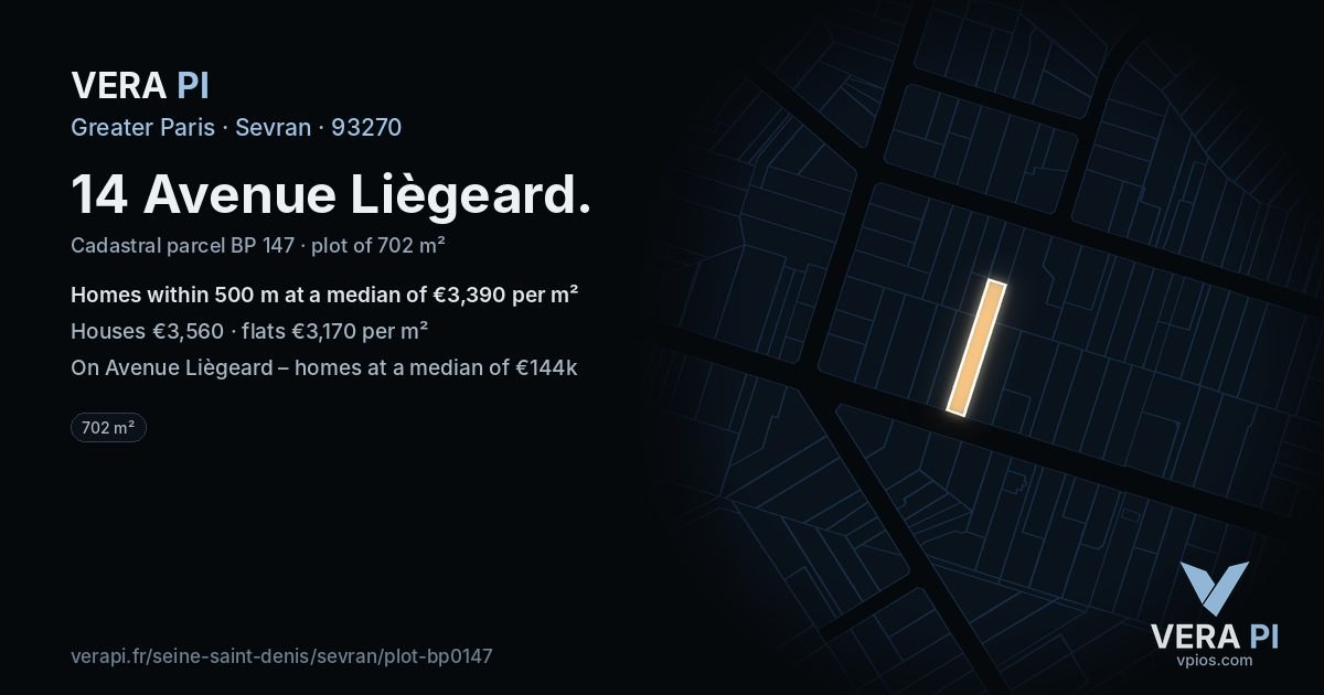 14 Avenue Liègeard, Sevran at night – the plot lit, the parcels around coloured by the prices near them