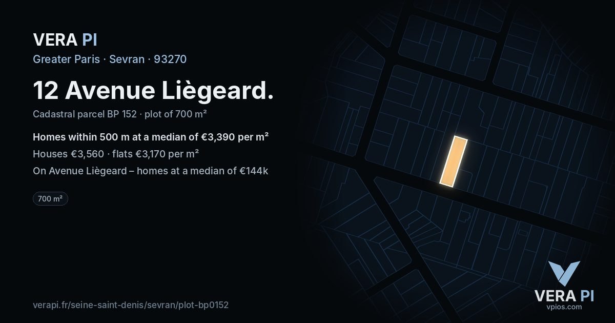 12 Avenue Liègeard, Sevran at night – the plot lit, the parcels around coloured by the prices near them