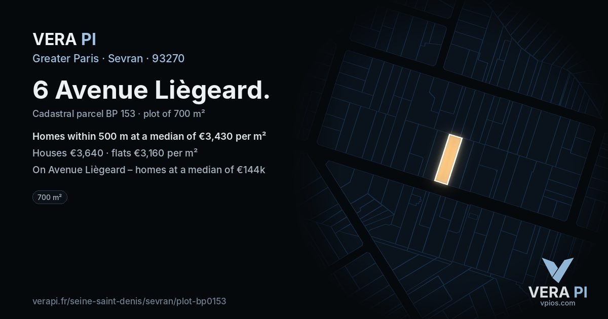 6 Avenue Liègeard, Sevran at night – the plot lit, the parcels around coloured by the prices near them