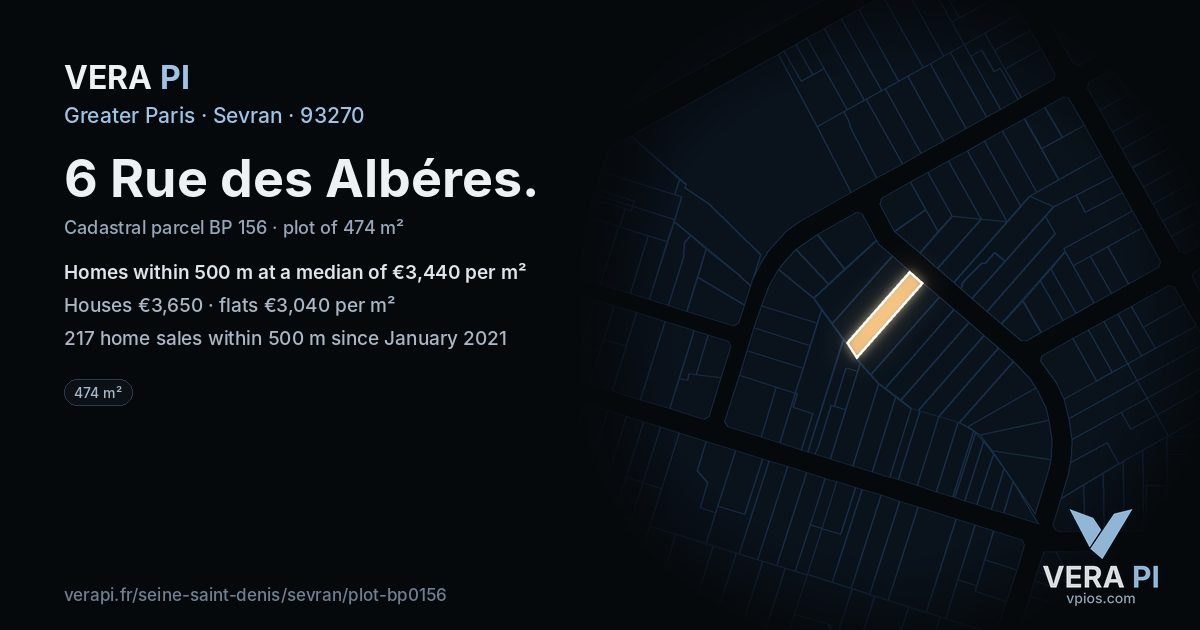 6 Rue des Albéres, Sevran at night – the plot lit, the parcels around coloured by the prices near them