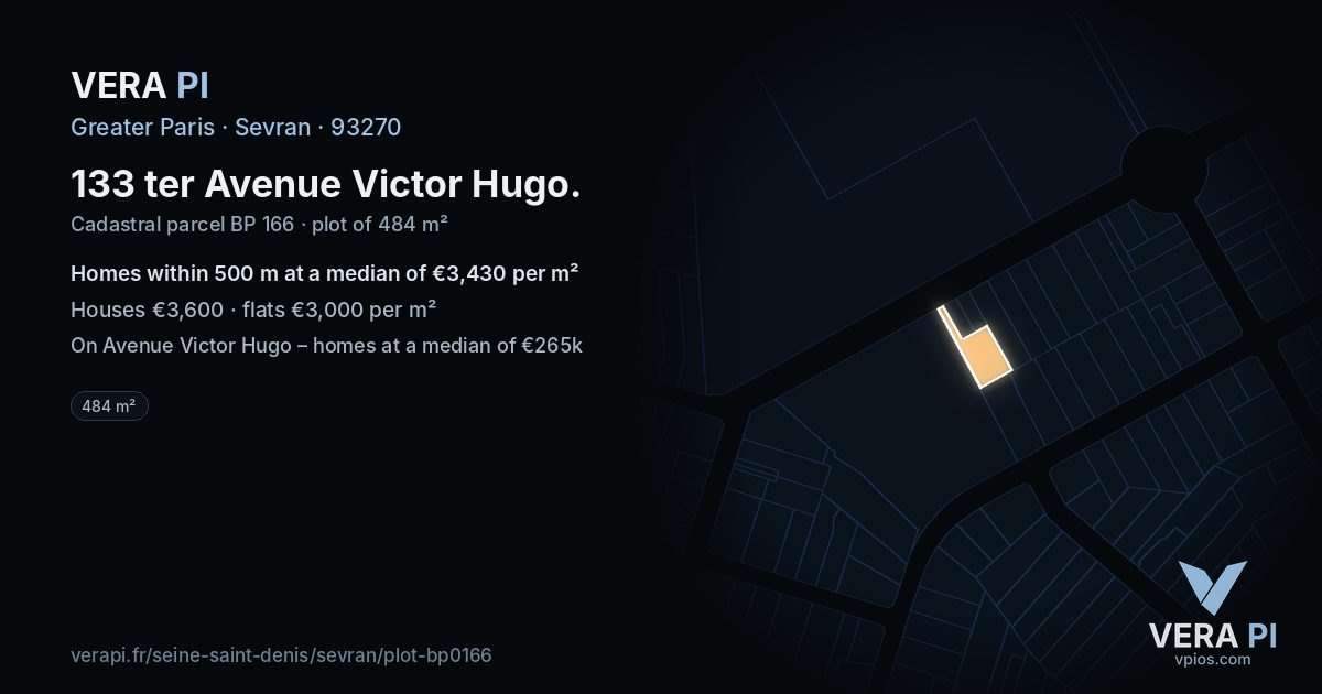 133 ter Avenue Victor Hugo, Sevran at night – the plot lit, the parcels around coloured by the prices near them