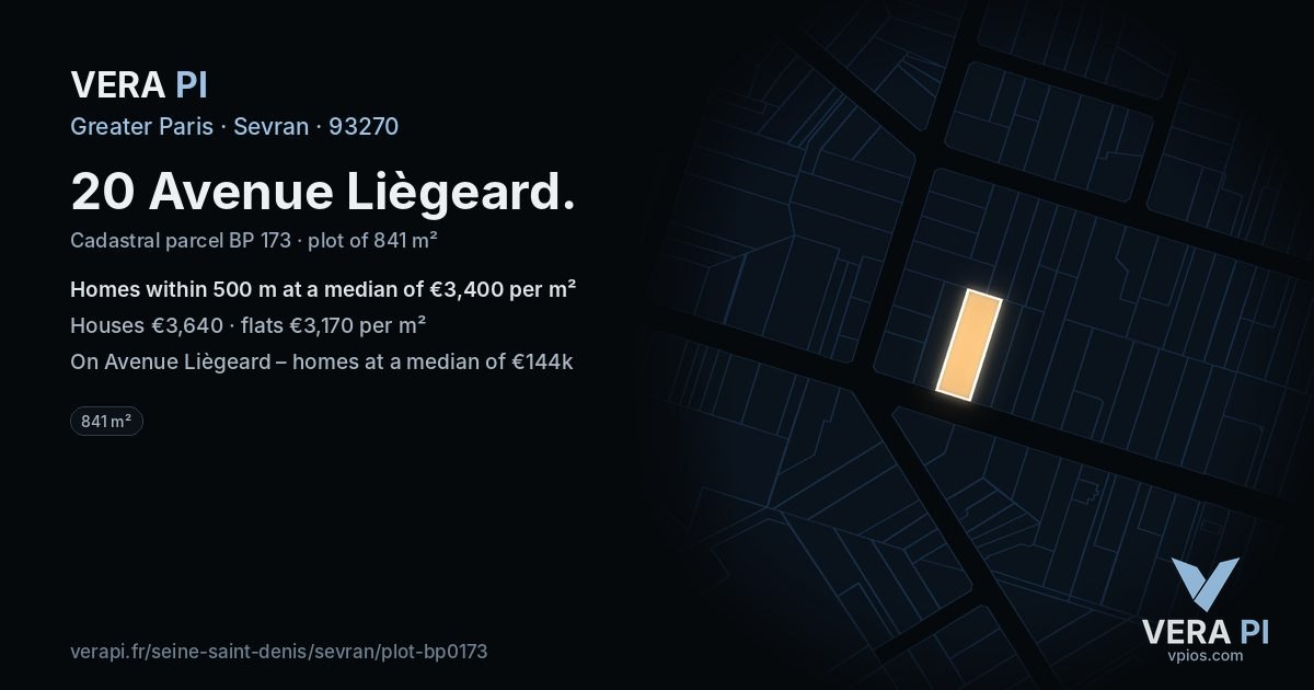 20 Avenue Liègeard, Sevran at night – the plot lit, the parcels around coloured by the prices near them