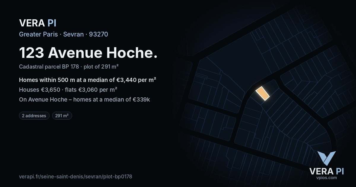 123 Avenue Hoche, Sevran at night – the plot lit, the parcels around coloured by the prices near them