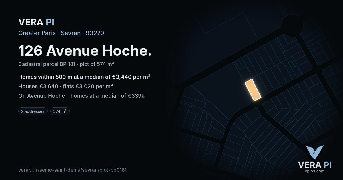 126 Avenue Hoche, Sevran at night – the plot lit, the parcels around coloured by the prices near them