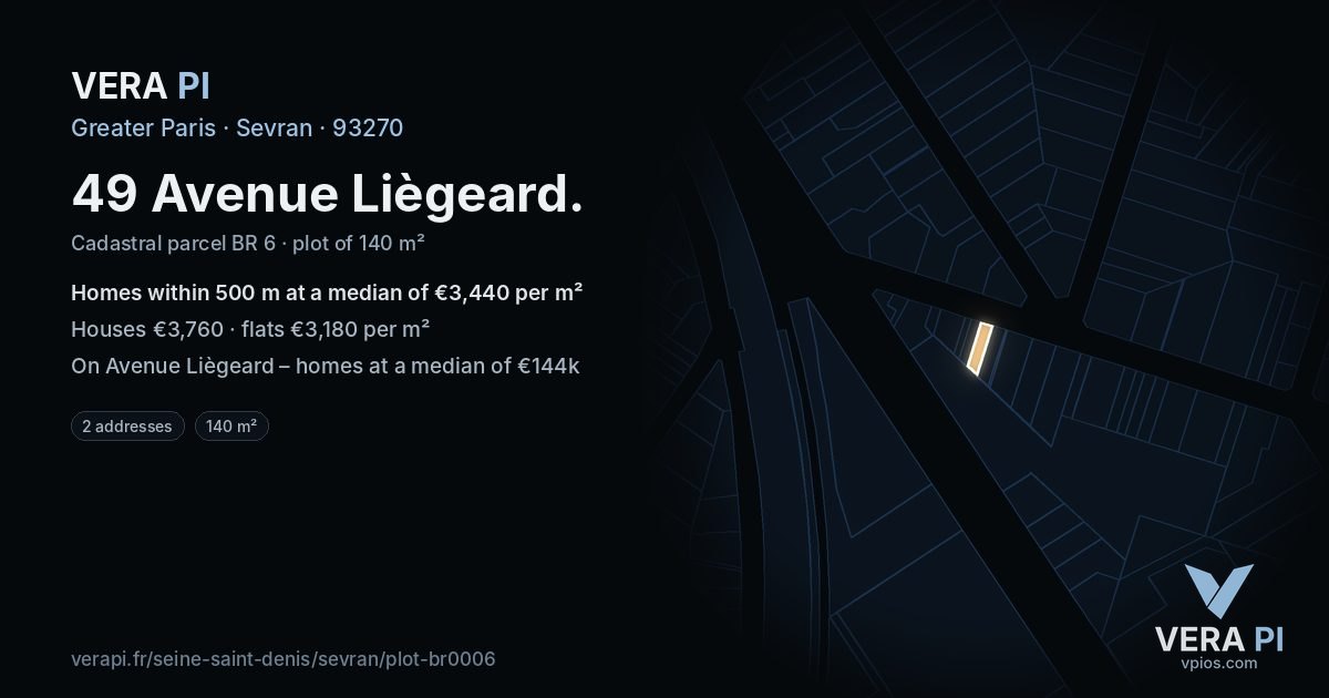49 Avenue Liègeard, Sevran at night – the plot lit, the parcels around coloured by the prices near them