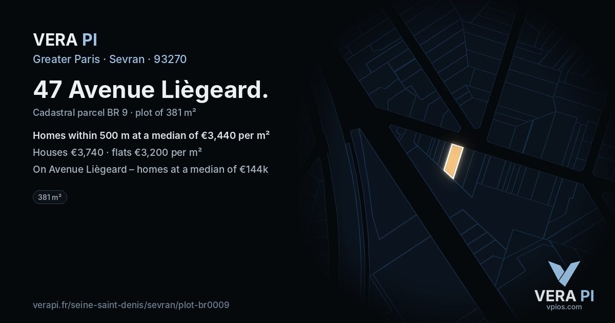47 Avenue Liègeard, Sevran at night – the plot lit, the parcels around coloured by the prices near them
