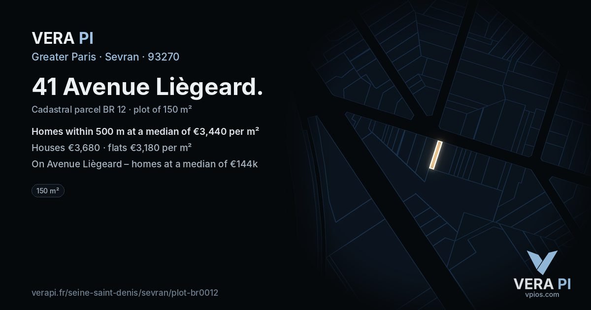 41 Avenue Liègeard, Sevran at night – the plot lit, the parcels around coloured by the prices near them