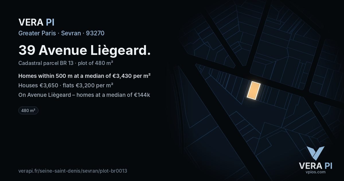 39 Avenue Liègeard, Sevran at night – the plot lit, the parcels around coloured by the prices near them