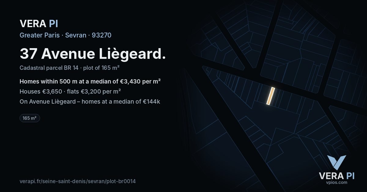 37 Avenue Liègeard, Sevran at night – the plot lit, the parcels around coloured by the prices near them
