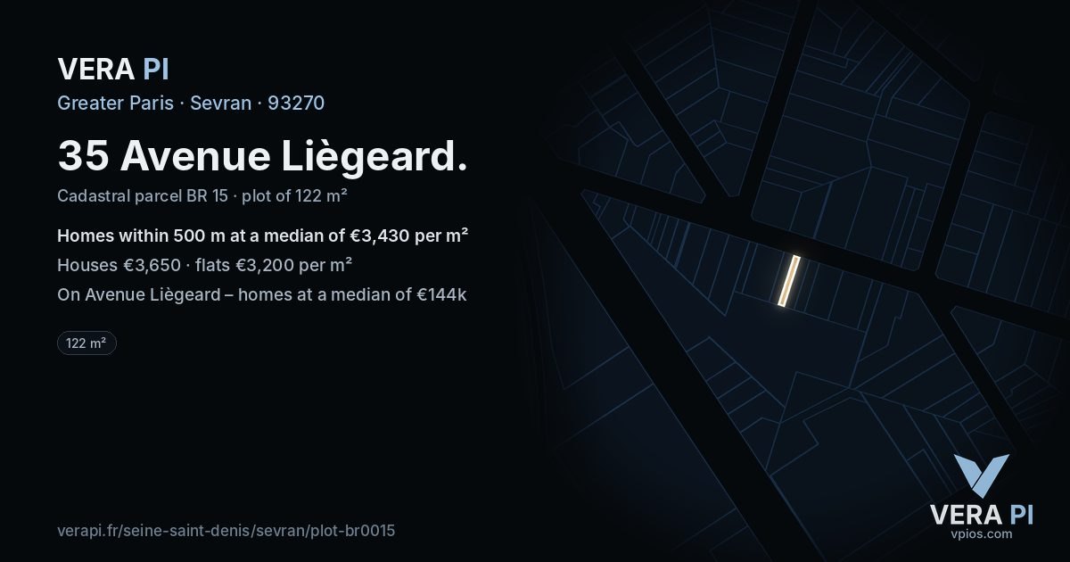 35 Avenue Liègeard, Sevran at night – the plot lit, the parcels around coloured by the prices near them