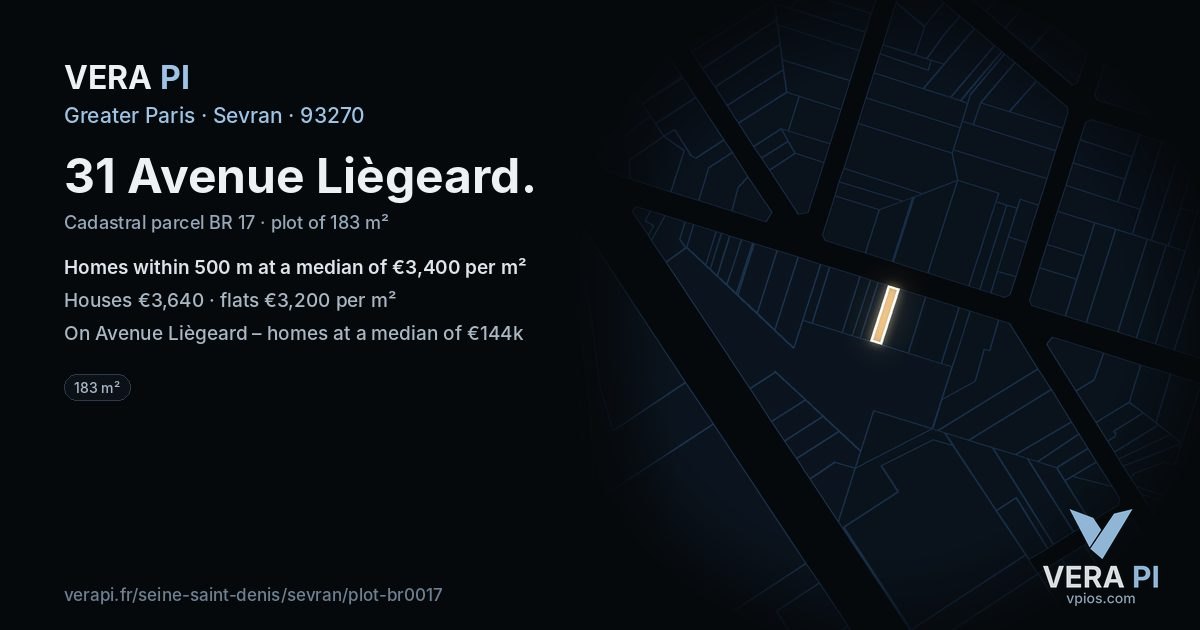 31 Avenue Liègeard, Sevran at night – the plot lit, the parcels around coloured by the prices near them