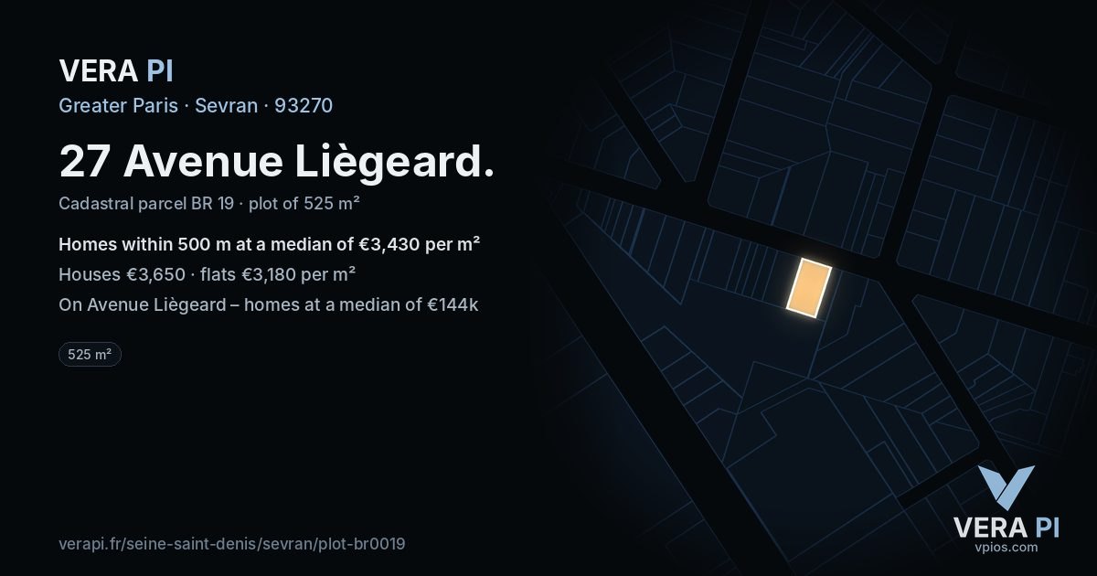 27 Avenue Liègeard, Sevran at night – the plot lit, the parcels around coloured by the prices near them