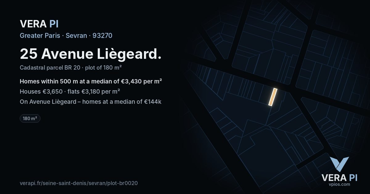 25 Avenue Liègeard, Sevran at night – the plot lit, the parcels around coloured by the prices near them