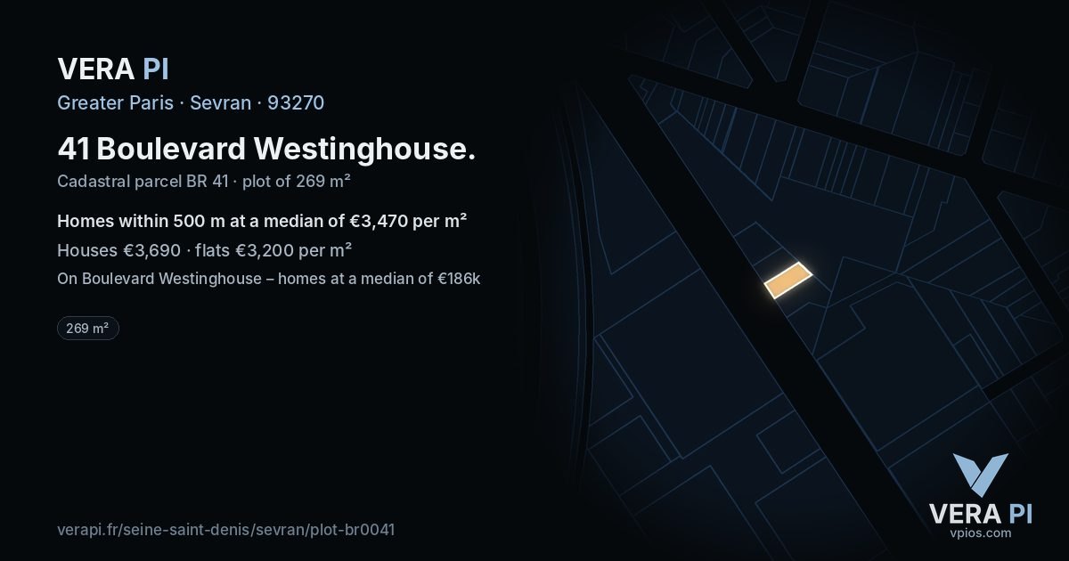 41 Boulevard Westinghouse, Sevran at night – the plot lit, the parcels around coloured by the prices near them