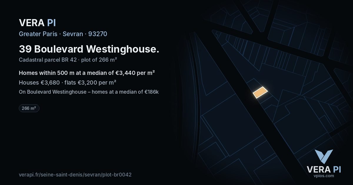 39 Boulevard Westinghouse, Sevran at night – the plot lit, the parcels around coloured by the prices near them