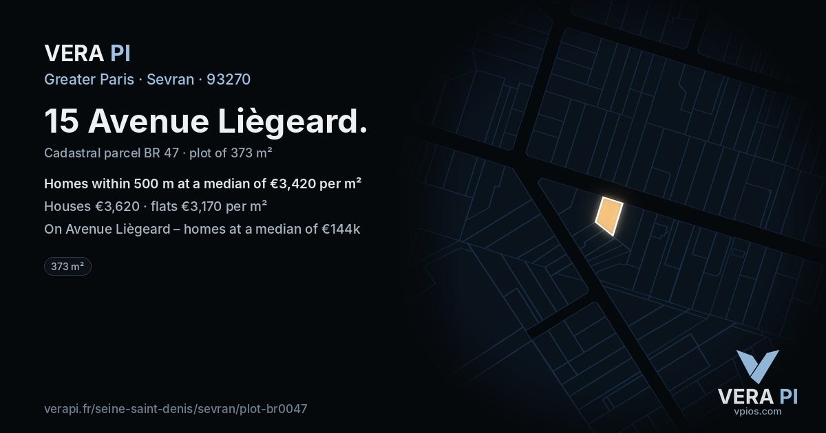 15 Avenue Liègeard, Sevran at night – the plot lit, the parcels around coloured by the prices near them
