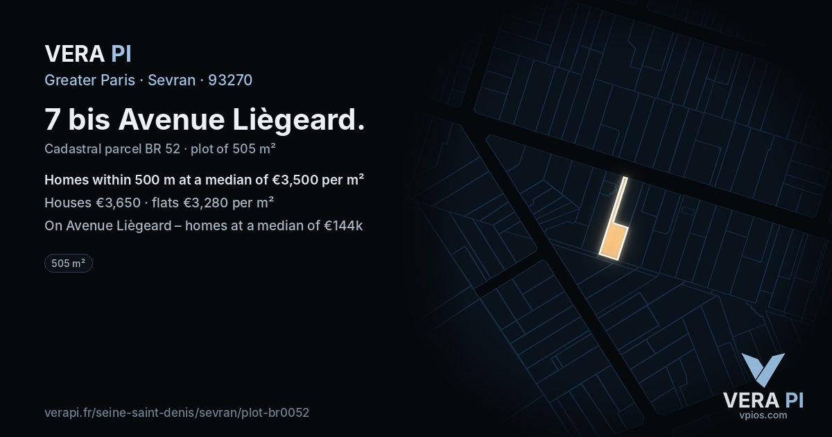 7 bis Avenue Liègeard, Sevran at night – the plot lit, the parcels around coloured by the prices near them