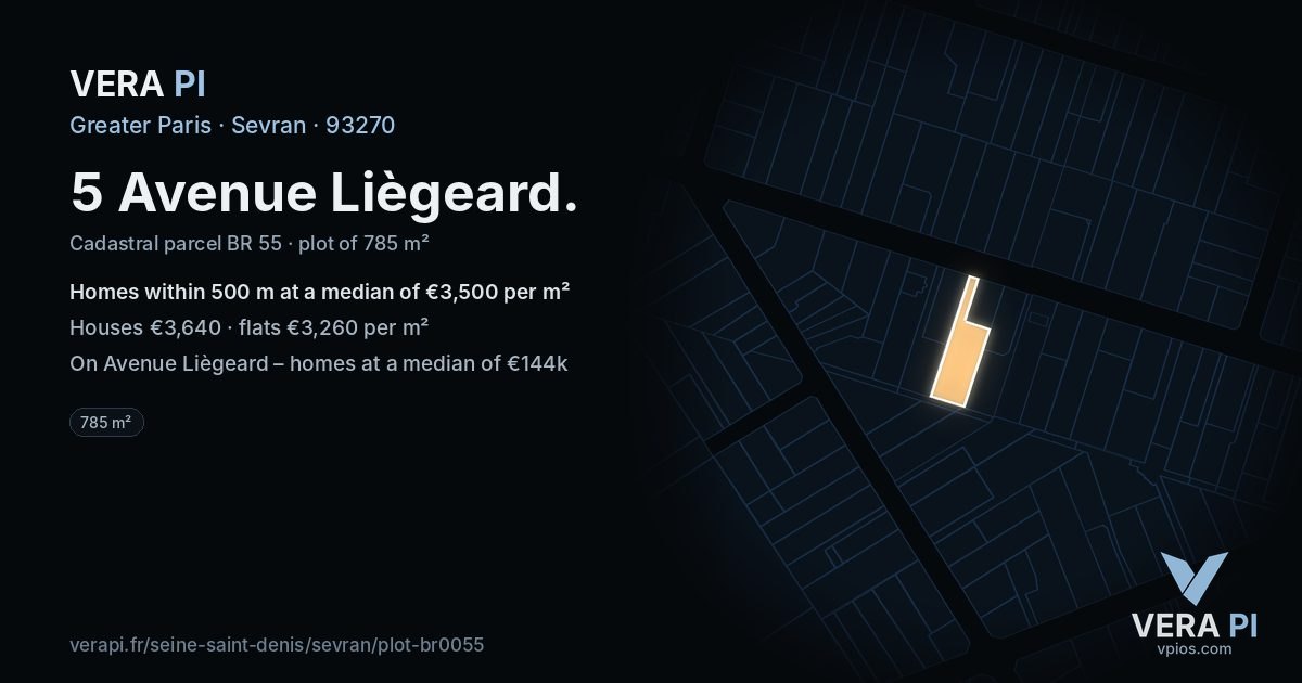 5 Avenue Liègeard, Sevran at night – the plot lit, the parcels around coloured by the prices near them