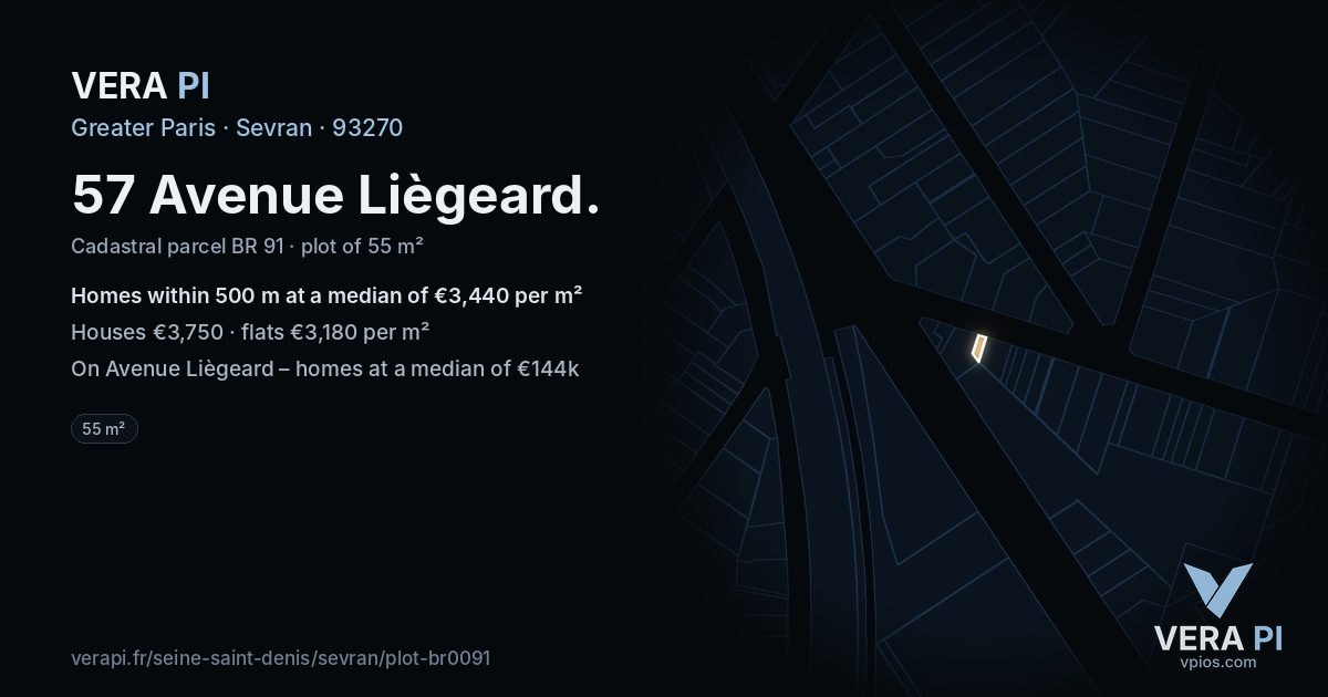 57 Avenue Liègeard, Sevran at night – the plot lit, the parcels around coloured by the prices near them