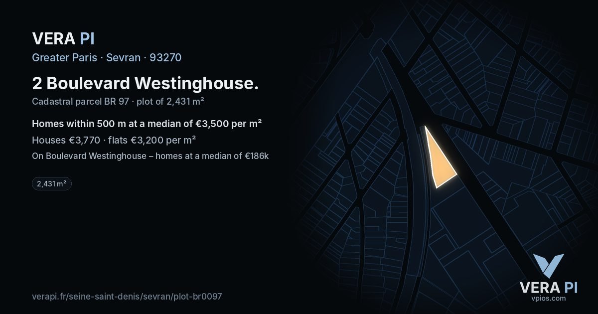 2 Boulevard Westinghouse, Sevran at night – the plot lit, the parcels around coloured by the prices near them