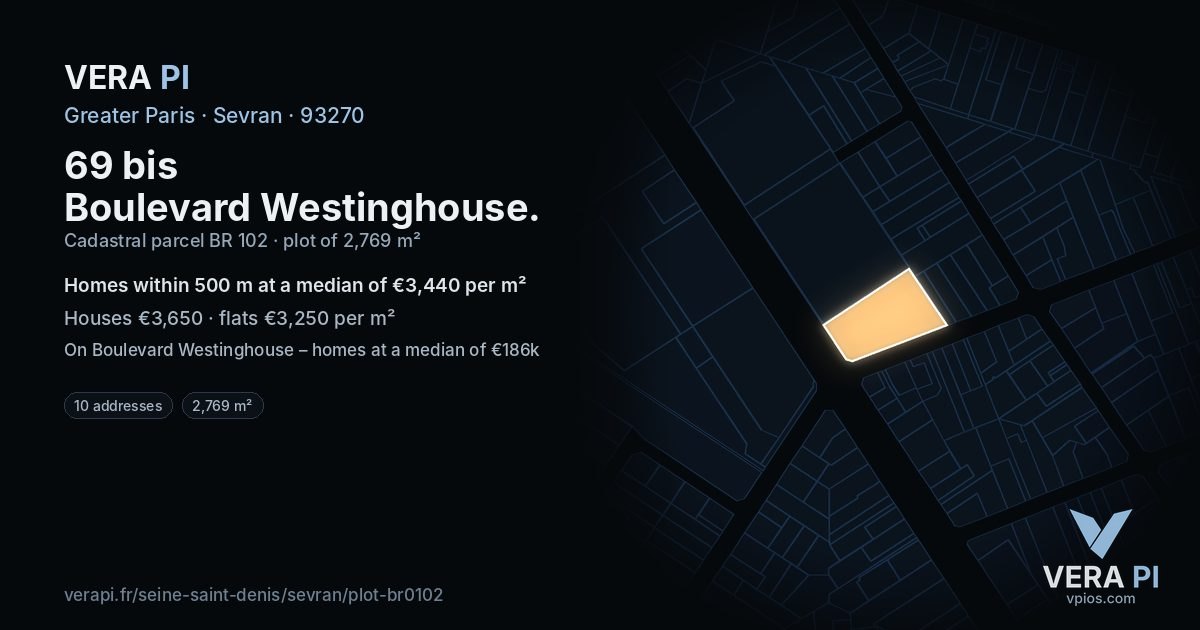 69 bis Boulevard Westinghouse, Sevran at night – the plot lit, the parcels around coloured by the prices near them
