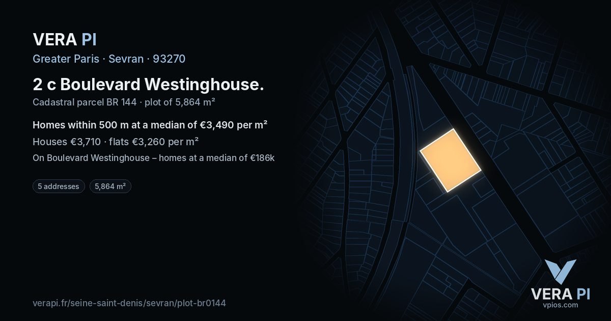 2 c Boulevard Westinghouse, Sevran at night – the plot lit, the parcels around coloured by the prices near them