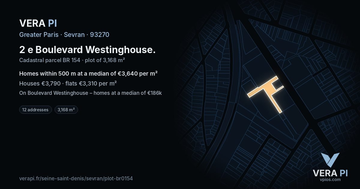 2 e Boulevard Westinghouse, Sevran at night – the plot lit, the parcels around coloured by the prices near them