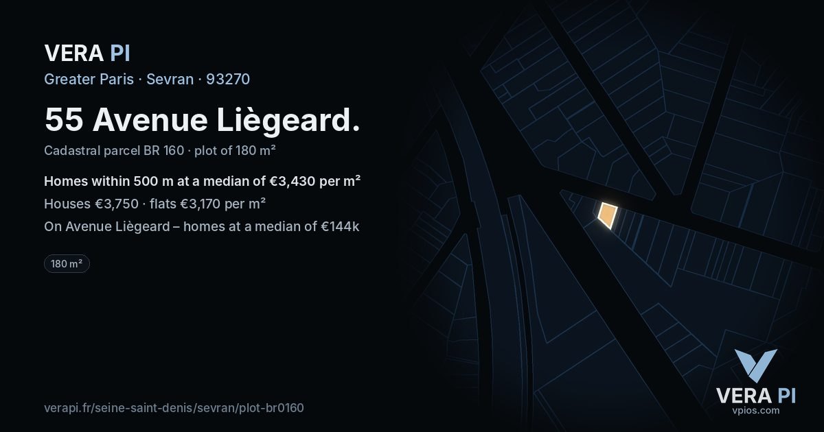 55 Avenue Liègeard, Sevran at night – the plot lit, the parcels around coloured by the prices near them