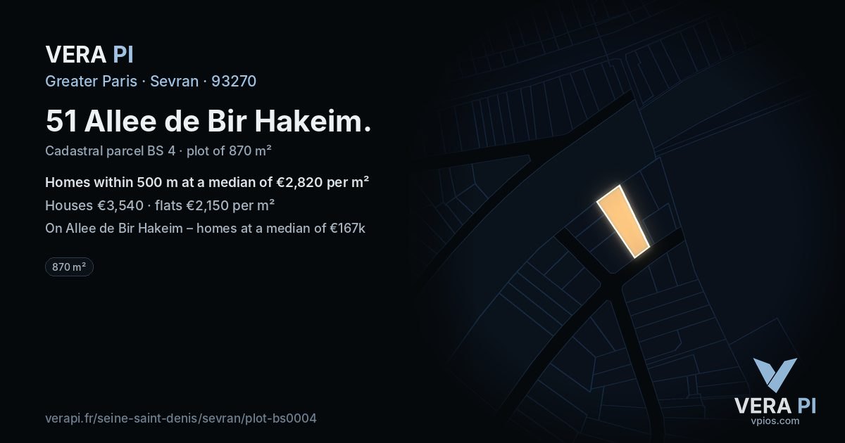 51 Allee de Bir Hakeim, Sevran at night – the plot lit, the parcels around coloured by the prices near them