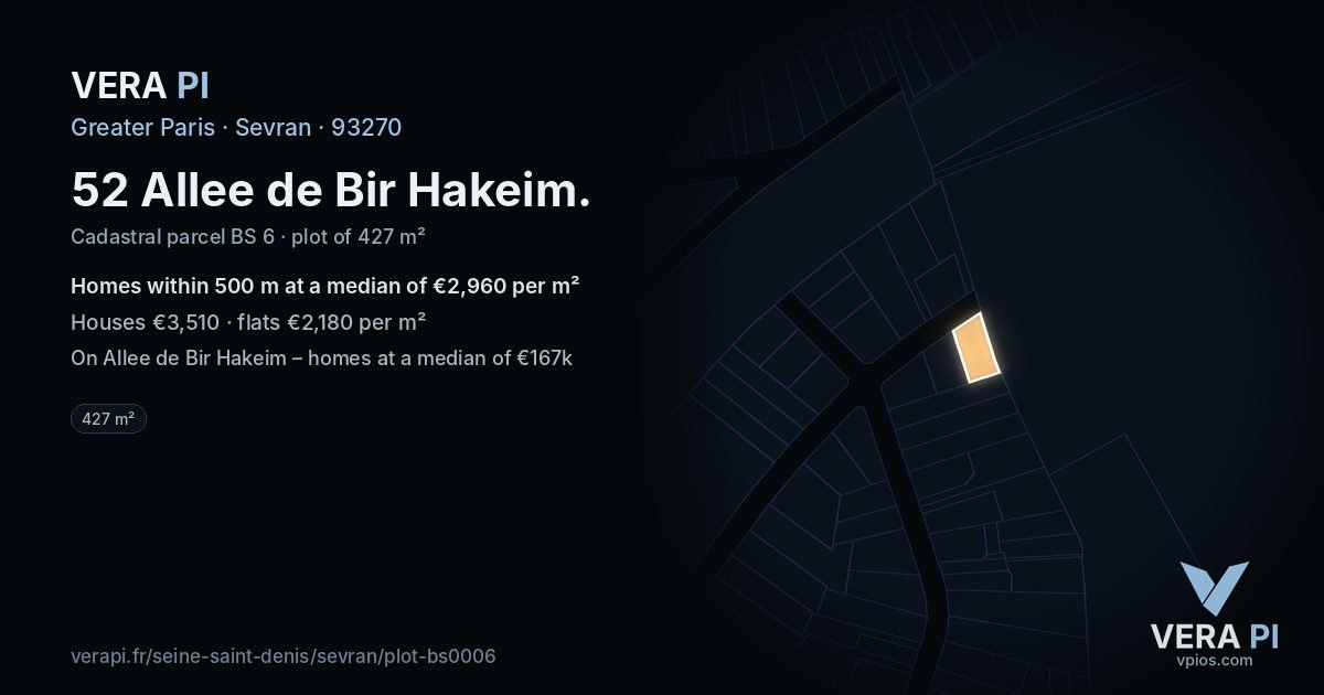 52 Allee de Bir Hakeim, Sevran at night – the plot lit, the parcels around coloured by the prices near them