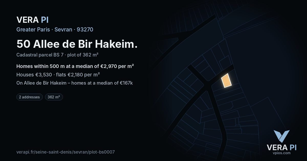 50 Allee de Bir Hakeim, Sevran at night – the plot lit, the parcels around coloured by the prices near them