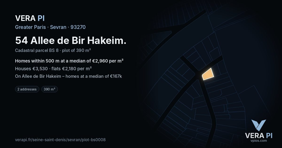 54 Allee de Bir Hakeim, Sevran at night – the plot lit, the parcels around coloured by the prices near them