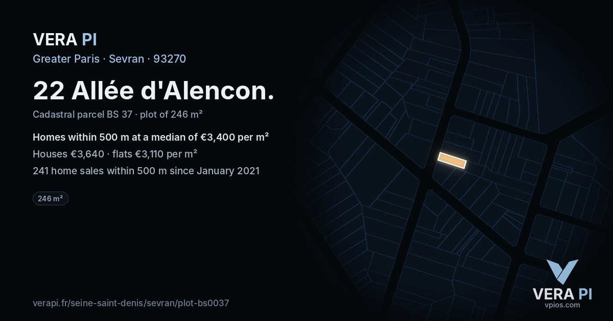 22 Allée d'Alencon, Sevran at night – the plot lit, the parcels around coloured by the prices near them