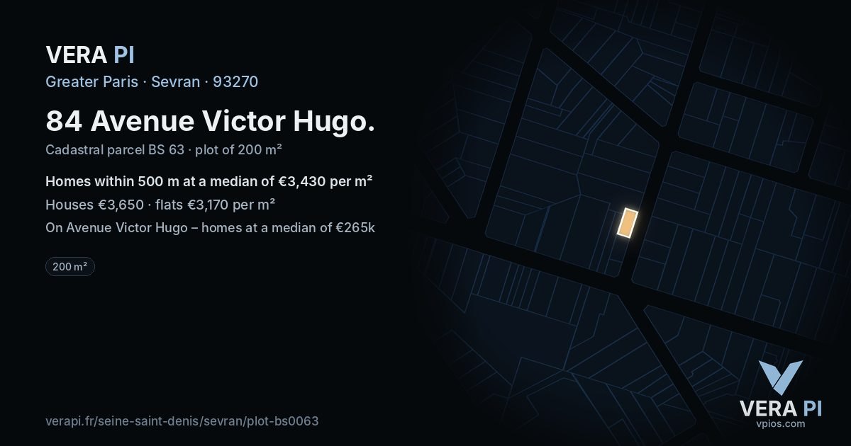 84 Avenue Victor Hugo, Sevran at night – the plot lit, the parcels around coloured by the prices near them