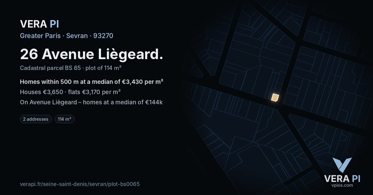 26 Avenue Liègeard, Sevran at night – the plot lit, the parcels around coloured by the prices near them