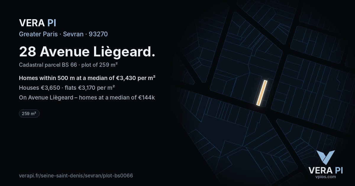 28 Avenue Liègeard, Sevran at night – the plot lit, the parcels around coloured by the prices near them
