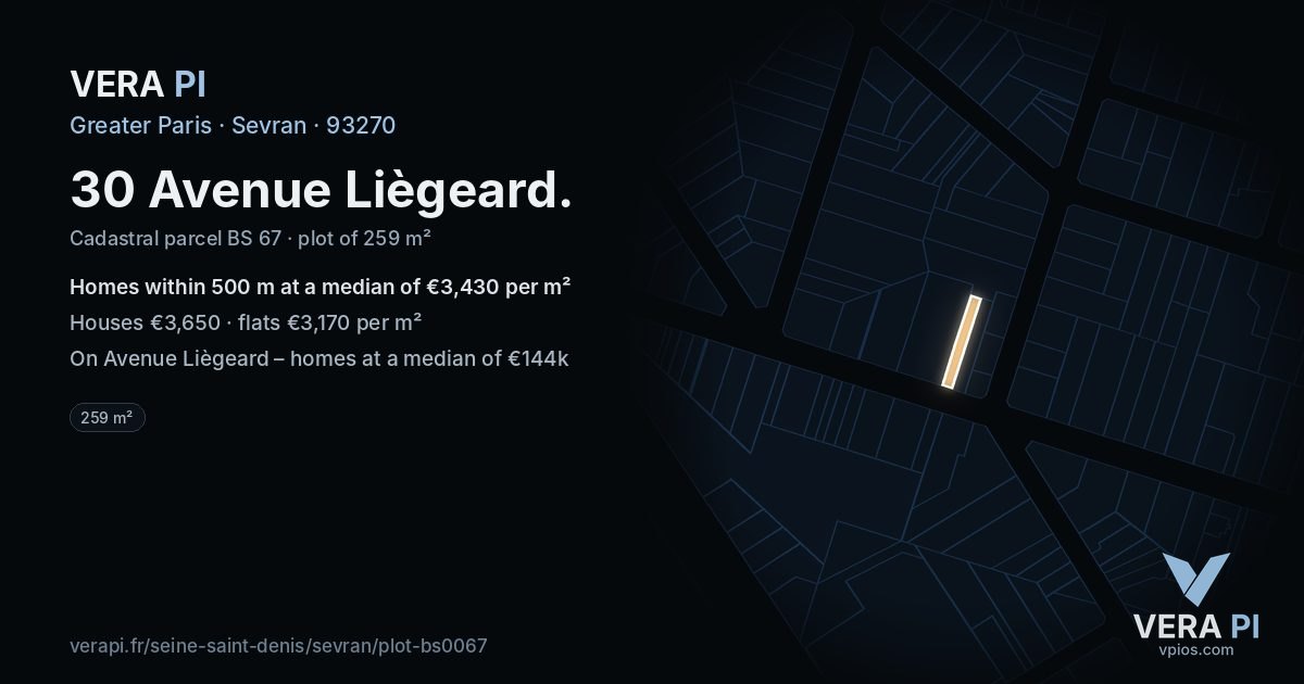 30 Avenue Liègeard, Sevran at night – the plot lit, the parcels around coloured by the prices near them