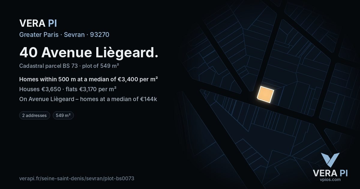40 Avenue Liègeard, Sevran at night – the plot lit, the parcels around coloured by the prices near them