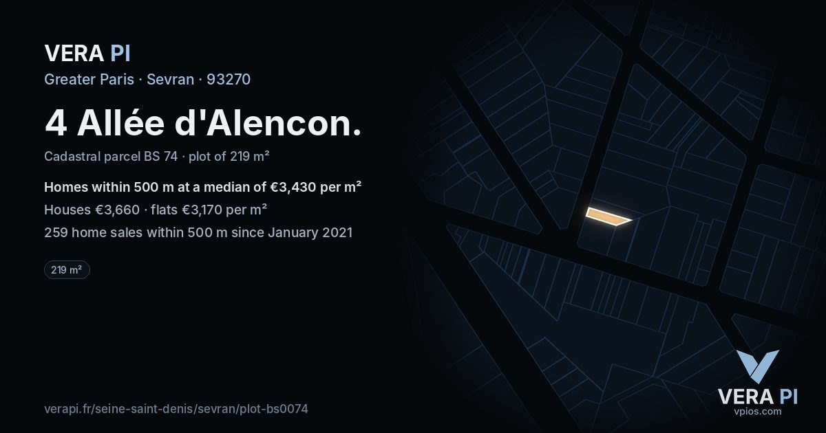 4 Allée d'Alencon, Sevran at night – the plot lit, the parcels around coloured by the prices near them