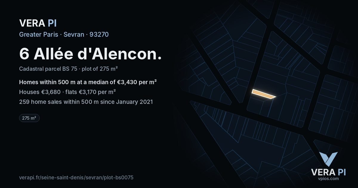 6 Allée d'Alencon, Sevran at night – the plot lit, the parcels around coloured by the prices near them