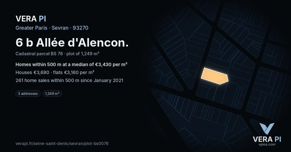 6 b Allée d'Alencon, Sevran at night – the plot lit, the parcels around coloured by the prices near them