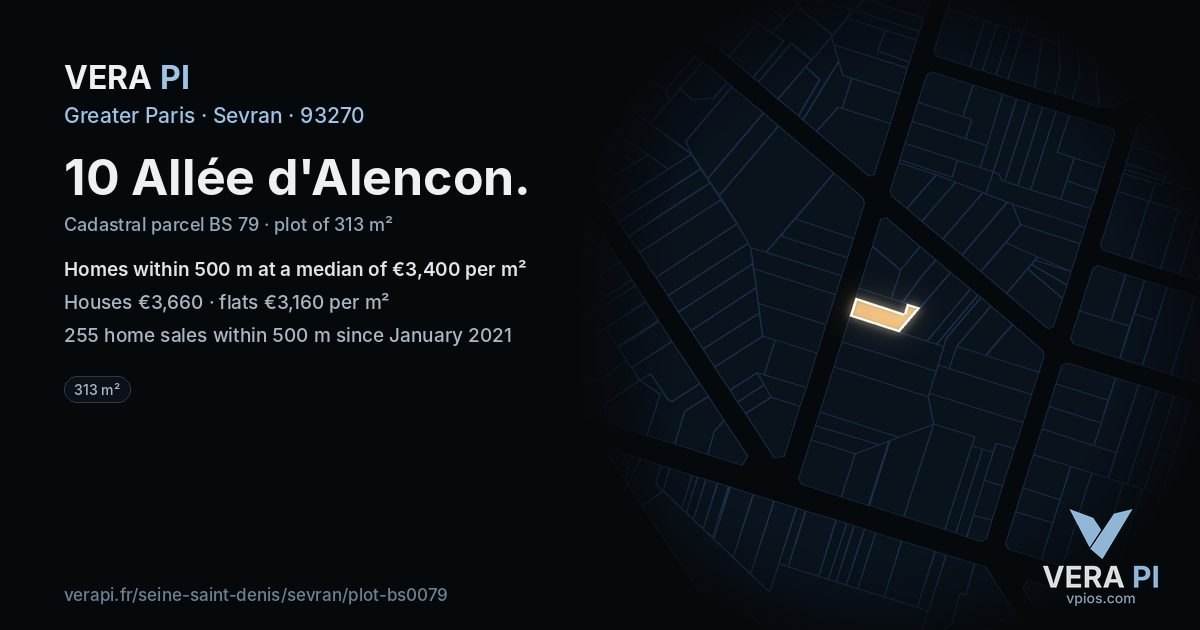 10 Allée d'Alencon, Sevran at night – the plot lit, the parcels around coloured by the prices near them